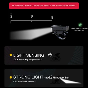 Bicycle Headlight with Horn Smart Light Sensor Bicycle Front Lamp Remote Control Bike Headlight Flashlight Bicycle Accessories 6