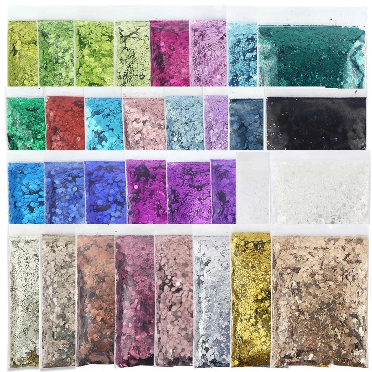 

32Bag/1600g Mix Hexagon Chunky Glitter Nail Art Powder Set Shiny Colors DIY Craft Decoration Manicure Accessories Nail Supplies