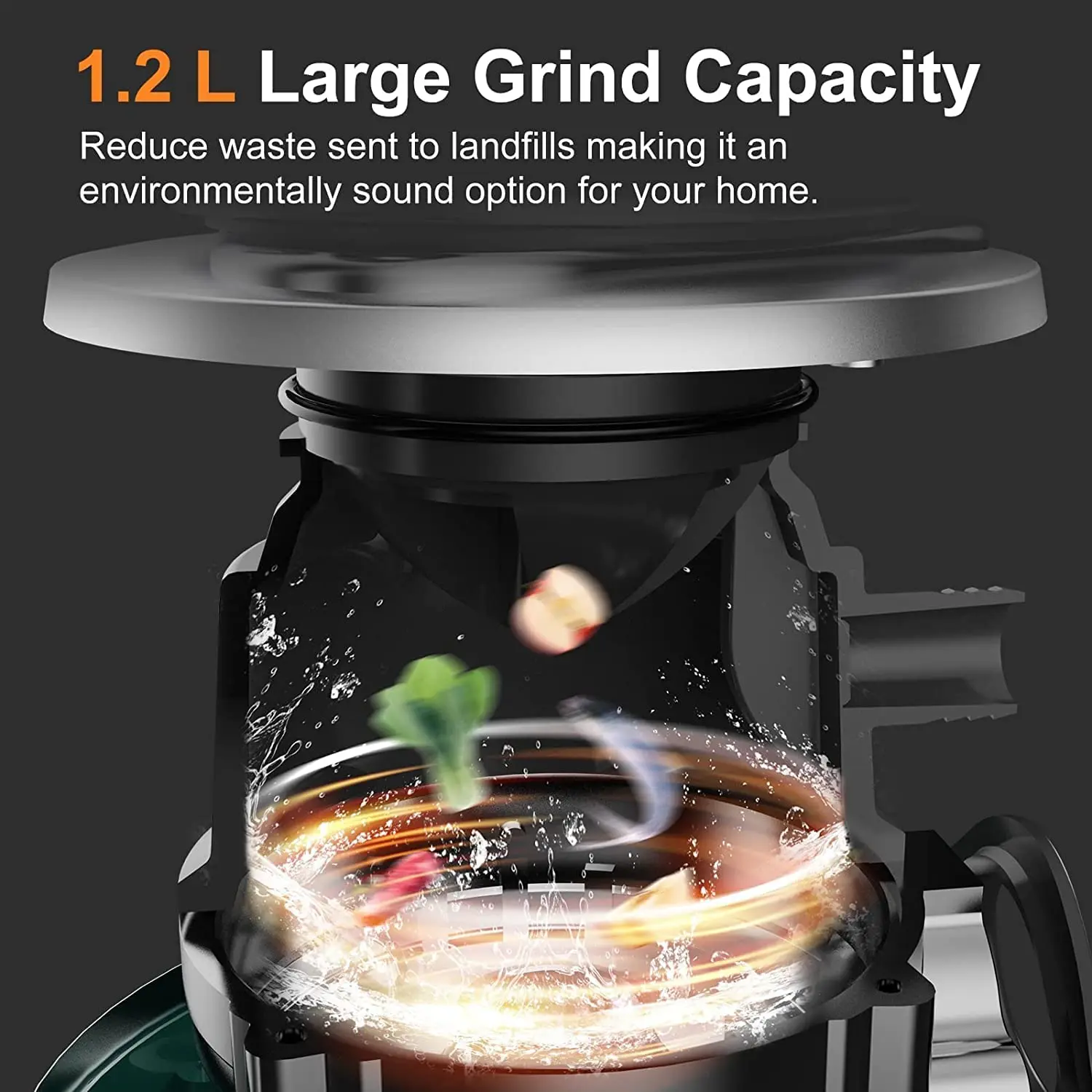 560W Food Waste Disposer 1200ml Capacity Food Crusher Stainless Steel Grinder Kitchen Appliances Garbage Disposal Material 3