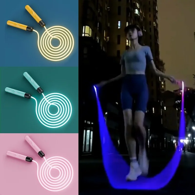 Cuerda Para Saltar Con Luces LED Azules - Ajustable, Incluye Pilas, Ideal Para Ejercicio En Casa O Exterior