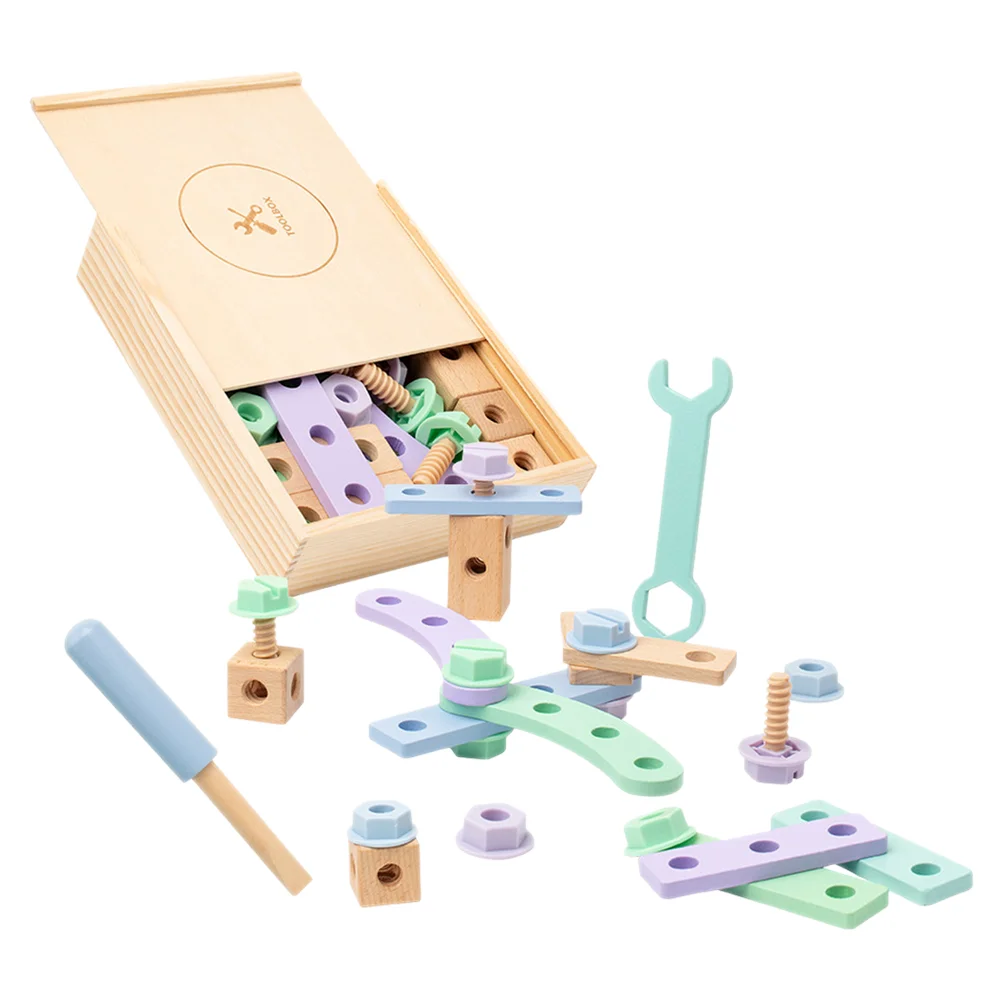 

Children's Assembly Tool Box Toolbox Supply Educational Toy Nut Wood Tools Wooden Toddler Funny Kids