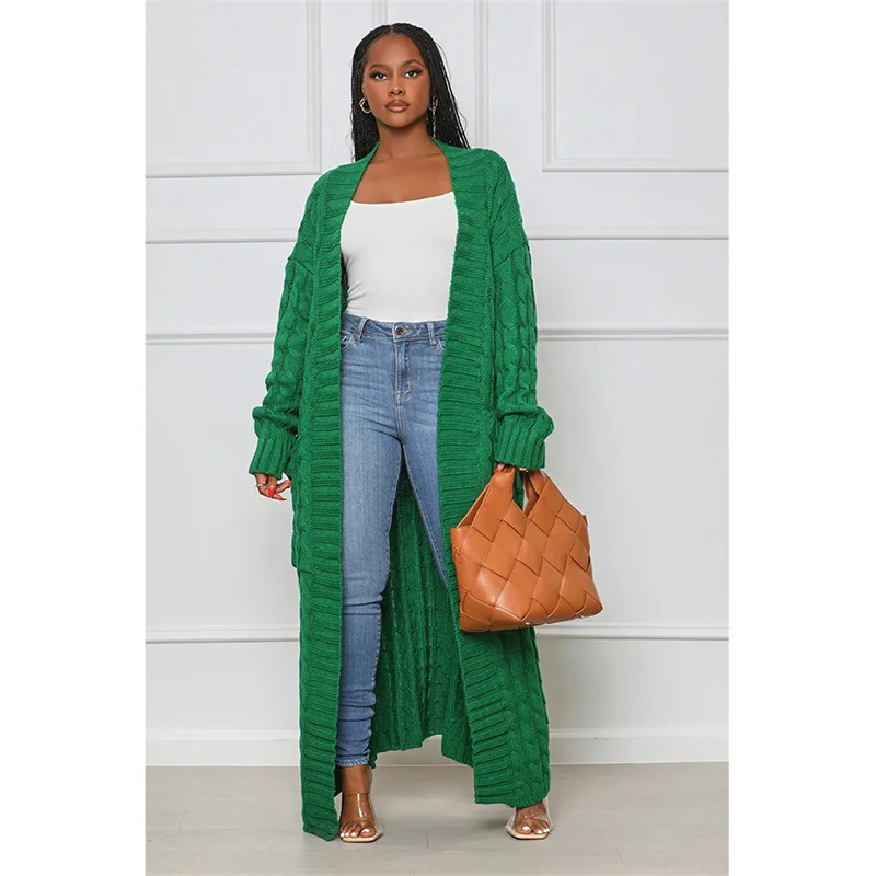 

Women's Autumn And Winter New Loose Knit Cardigan Lazy Style Pocket Long Fried Dough Twist Sweater Coat