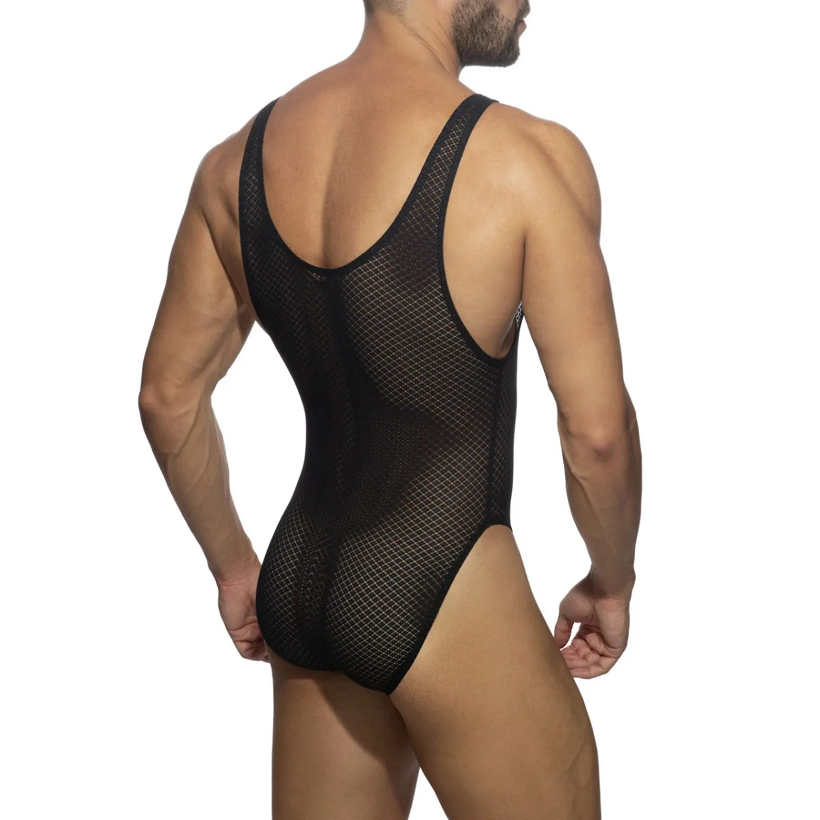 thumbnail image 1 of Medias Gay Sissy para hombre, lencería, Tops para el cuerpo, patrón de una pieza, Bodi transparente, escote redondo profundo, ropa de discoteca Sexy ajustada para músculos, 1 of 5