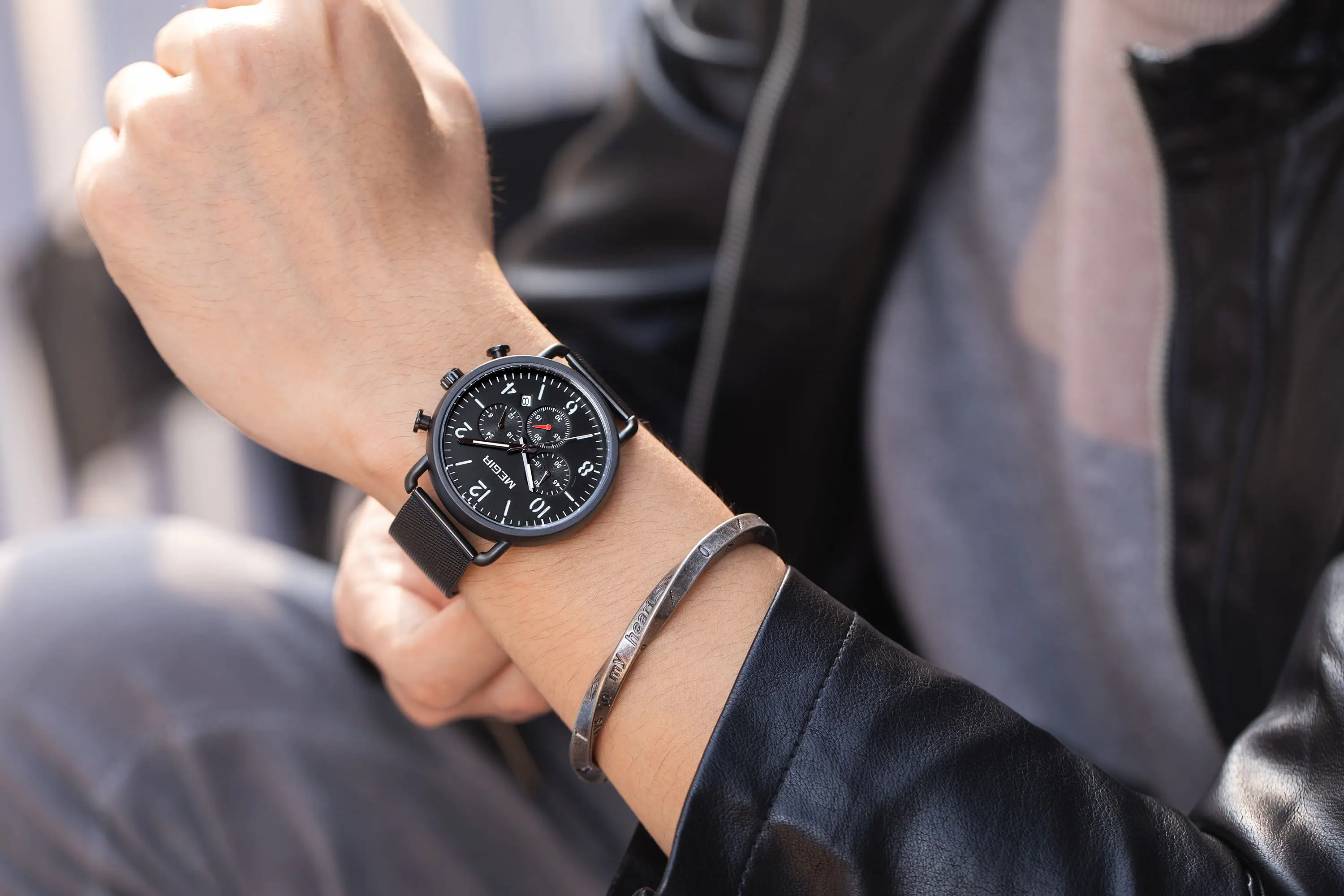 Herrenuhr, Luxus-Sport-Quarz-Armband, Stahlgeflecht, Business-Casual-Uhr mit Kalender, Lederband, Mann_voghion.com