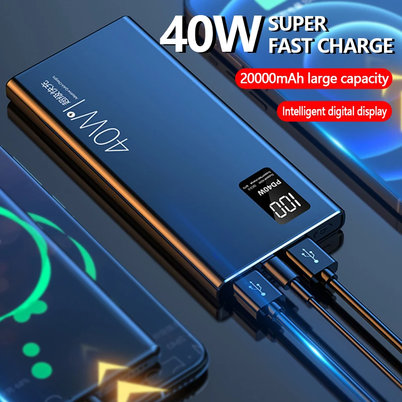 type c power bank 40w Super Fast Charging Large Capacity 20000 mAh Power Bank Two-way Fast Charging Digital Display External Battery QC3.0 portable phone charger