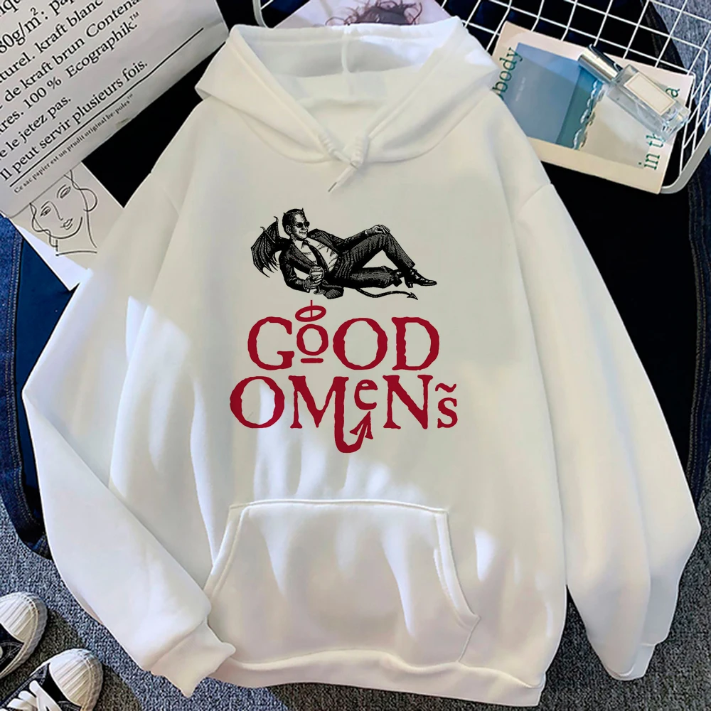 

Женские толстовки с капюшоном Good Omens, Топ с длинным рукавом, японское кавайное аниме худи, рубашка с капюшоном, Женский Готический свитер