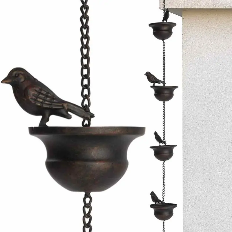 Mobile Bird Rain Chain On Cups Outdoor Decoration Hanging Chain For Gutter Rain Catcher Gutter Roof Decor Supply