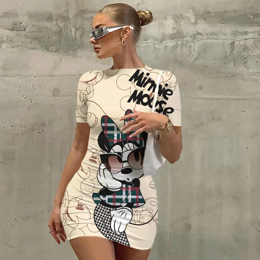 

2023 New Hot Vestidos Women Dress Summer Sexy Bodycon Dress Disney Minnie Mickey Mouse Print Mini Short Club Party Dress