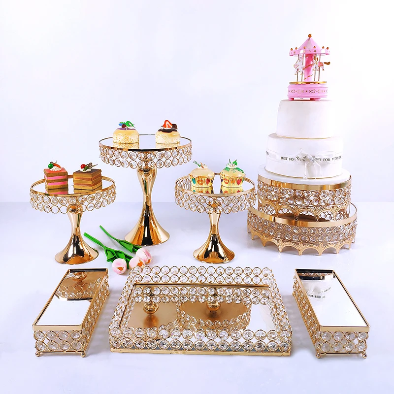 Gold 8-16pcs Electroplate Metal Crystal Cake Stand Set Display Wedding Birthday Party Dessert Cupcake Plate Rack