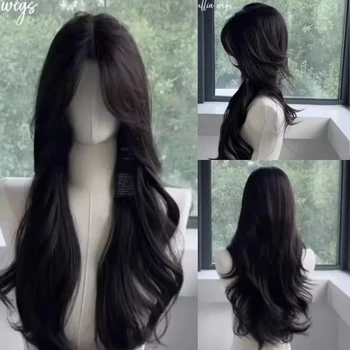 Parrucca nera Parrucche sintetiche per capelli naturali ondulati lunghi per le donne Parrucche resistenti al calore di alta qualità da 24 pollici per capelli umani da donna