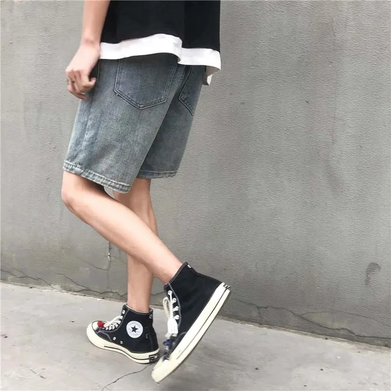 Summer 2024 New Loose Denim Shorts Fashion Men's Shopping Travel High Quality Loose Thin Straight Leg Wide Leg Shorts Light Blue