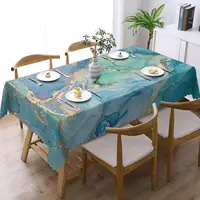 Nappe fluide de luxe en marbre turquoise, couverture de table abstraite dorée turquoise de qualité supérieure pour une cuisine élégante, une salle à manger ou une fête 2