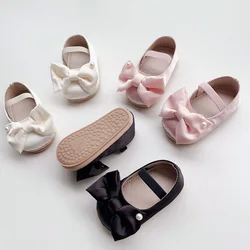 Cute Baby Shoes 2024 Spring Newborn Princess Girls Solid Color Pearl Bow Soft Tole Non-Slip PU Leather First Walkers 0-18Months