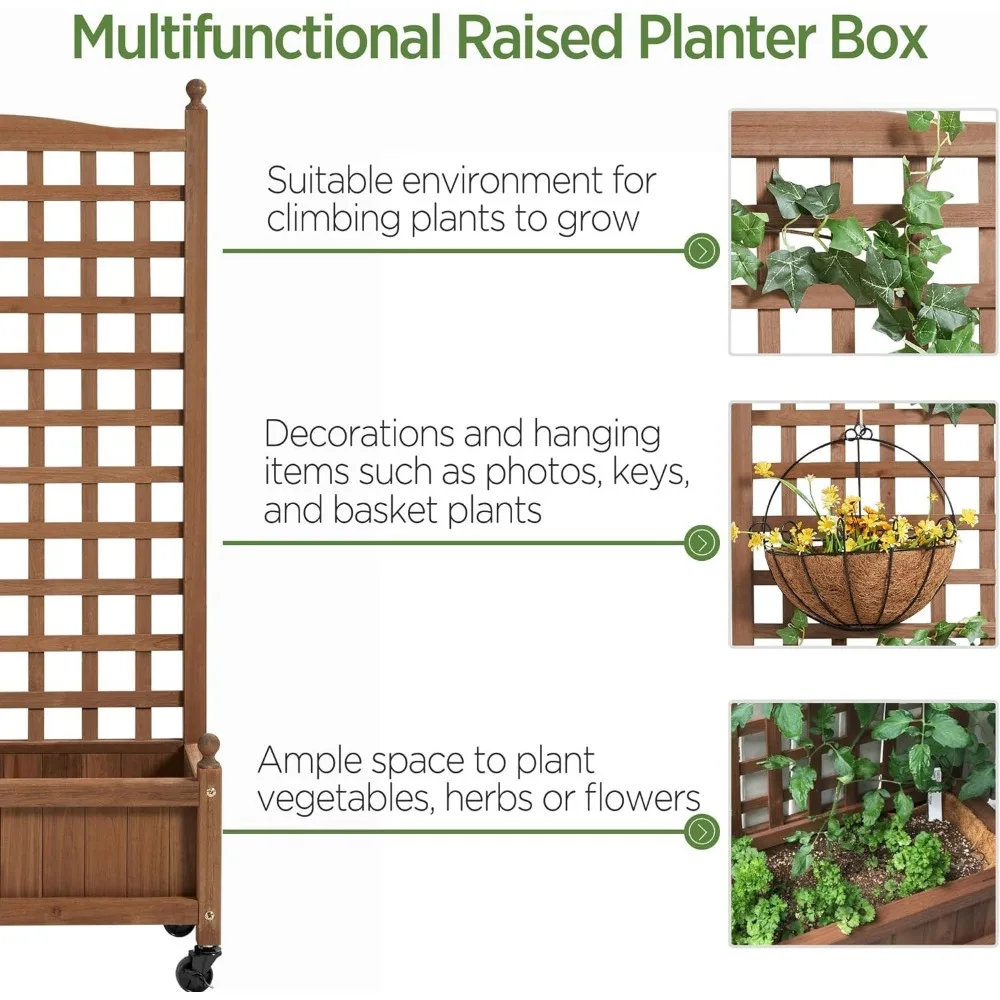 Raised Garden Bed 2pcs 50" H with Trellis & Wheels Standing Vertical Horticulture Planter Box for Vine Climbing Plants