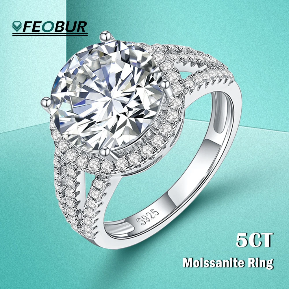 

Luxury 5 Carat Moissanite Diamond Rings with Certificate 925 Sterling Silver Engagement Ring Promise Wedding Band for Women