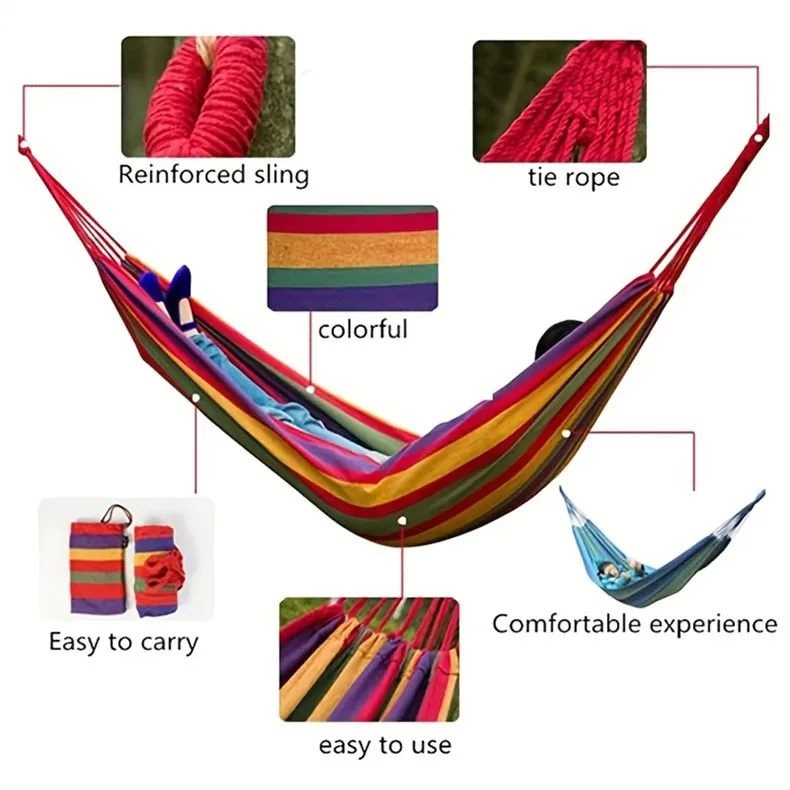 S7d7822e23670412a982aefc7dd53f25dC Single Wide Thick Canvas Hammock Outdoor Camping Back packaging Leisure Swing Portable Hanging Bed Sleeping Swing Hammock Mallzona