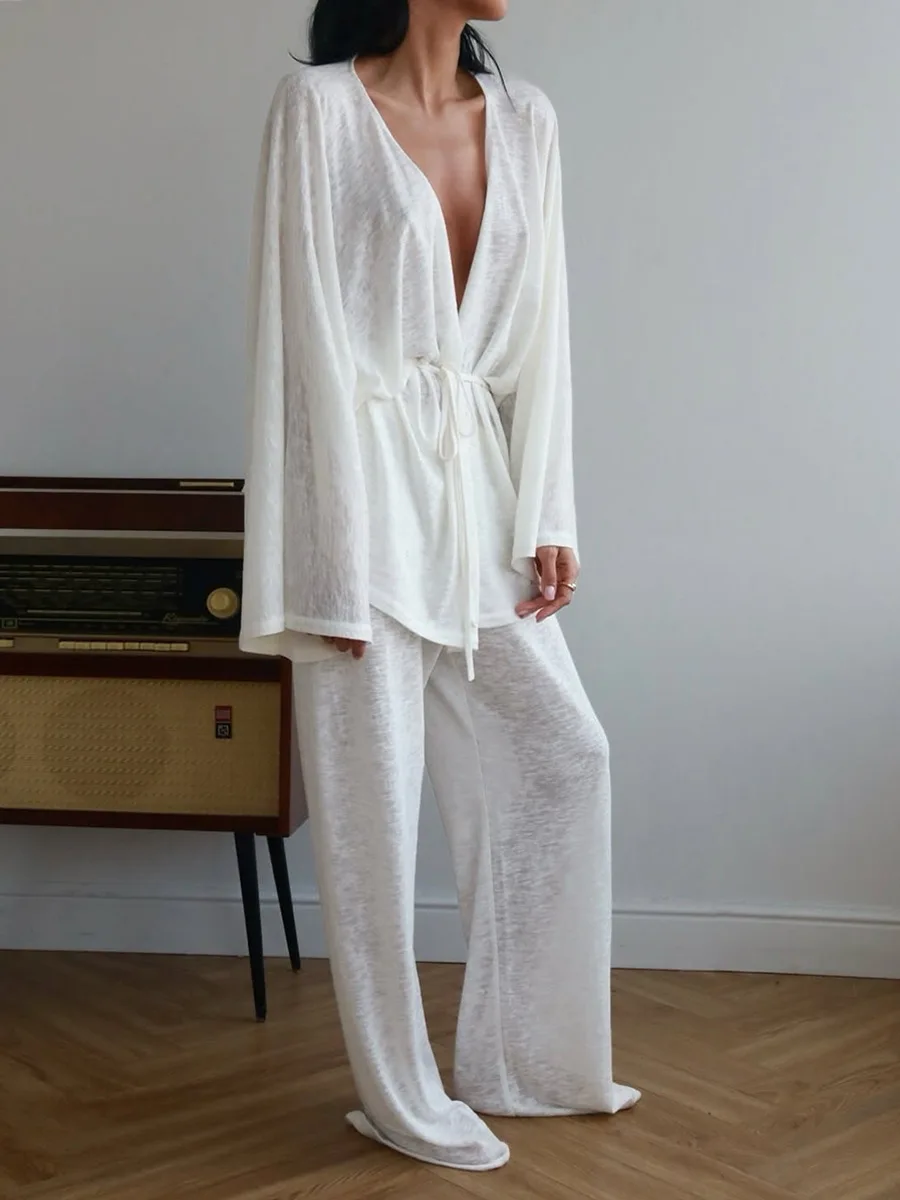 Bornladies Long Sleeved Pants Pajama Set Woman Autumn Winter New Solid Color Loose Casual Home Clothing 2-Piece Set