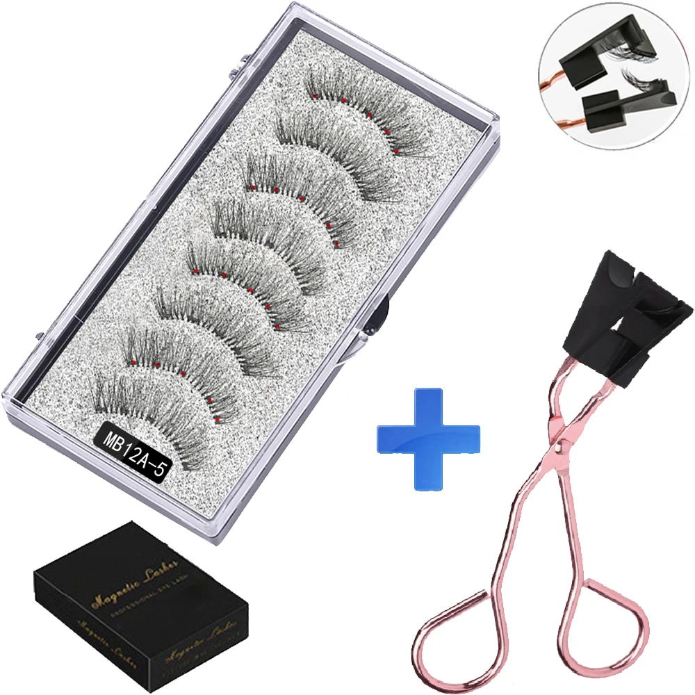 5 Magnetic With Curler Set 3D False Mink Makeup Eyelash Extension Natural Thick Eyelashes