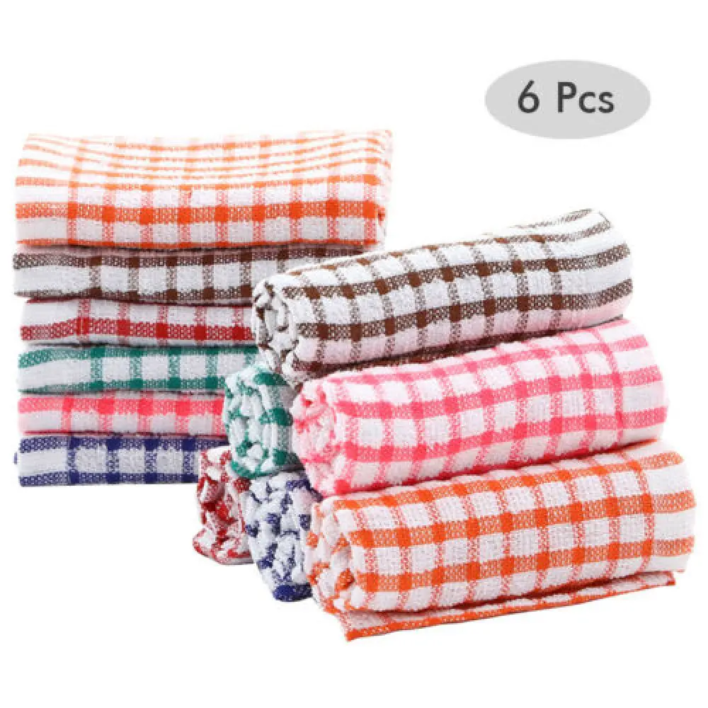 

6PCS Cotton Kitchen Tea Towels Absorbent Lint Free Catering Restaurant Cloth Dish Towels Home Cleaning Tools