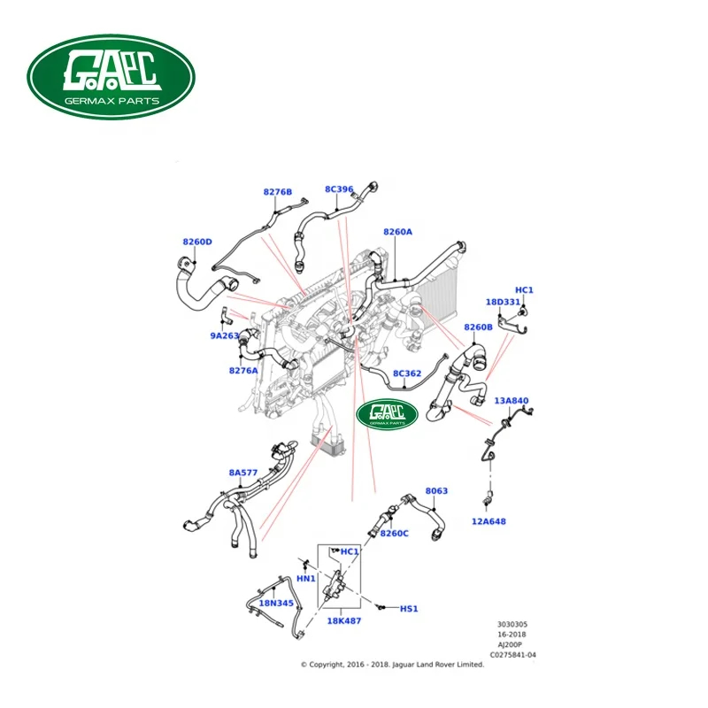 LR091659 LR106272 T4A18236 T4A11772 Radiator Hose For Velar-Jaguar F-PACE-GL2929 GJ1267