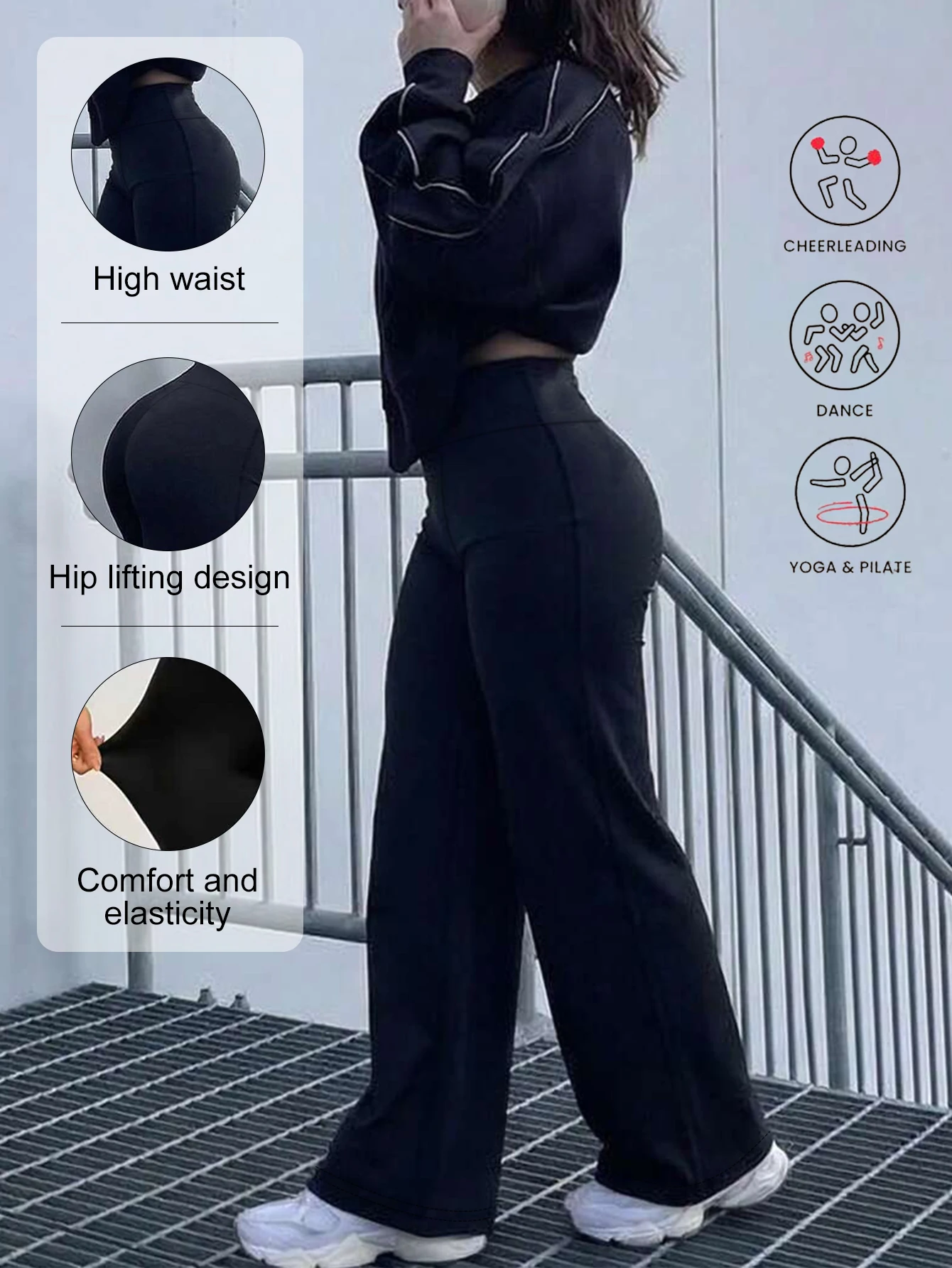 Damen-Freizeithose mit geradem Bein und weitem Bein, hautfreundliche Polyesterhose, geeignet für Pendeln, Reisen, Fitness, Laufen, Oberbekleidung