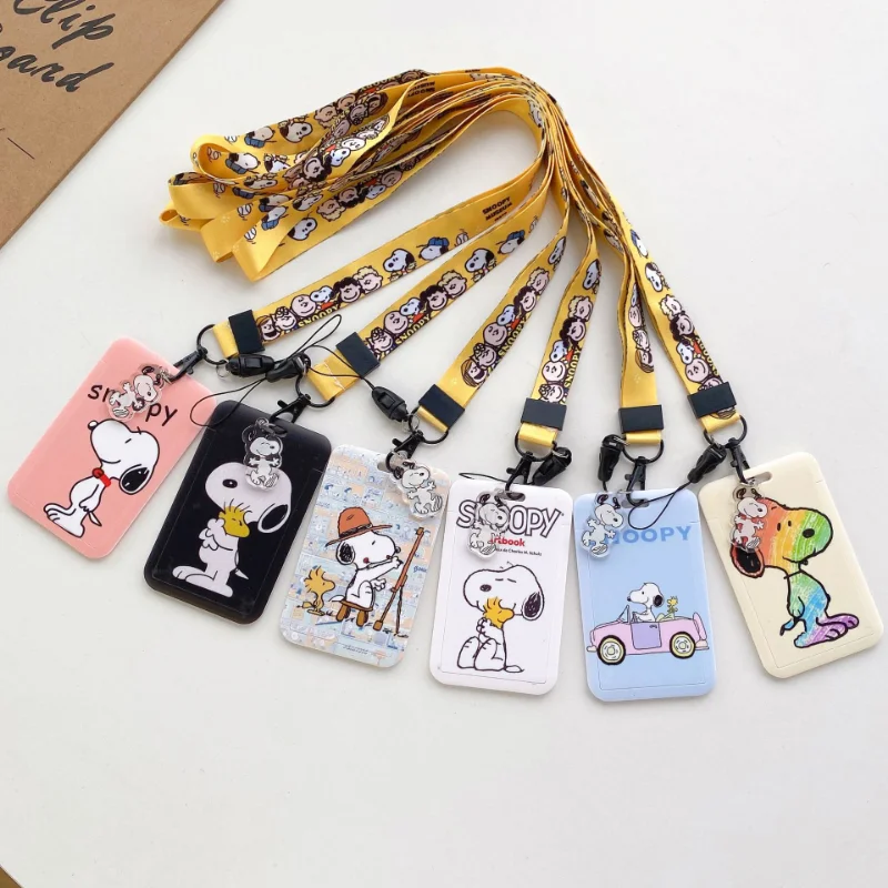 Snoopy Student Card Cover with Neck Strap Neck Strap Lanyard ID Card Holder  Anime Access ABS Case Children Hanging Rope Gift