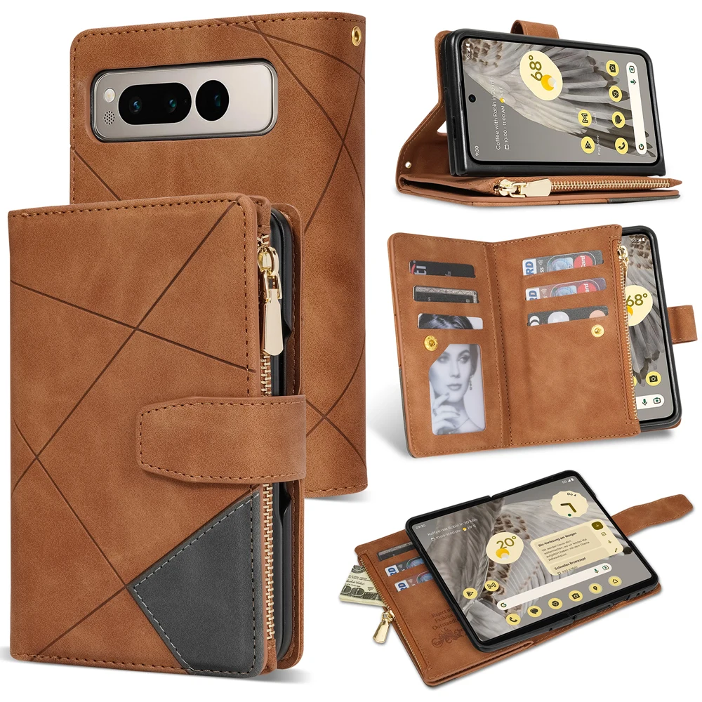 9 Credit Card Pockets Wallet Folio Book Flip Leather Case For Google Pixel  Fold Coin Zipper Strap Bag - AliExpress