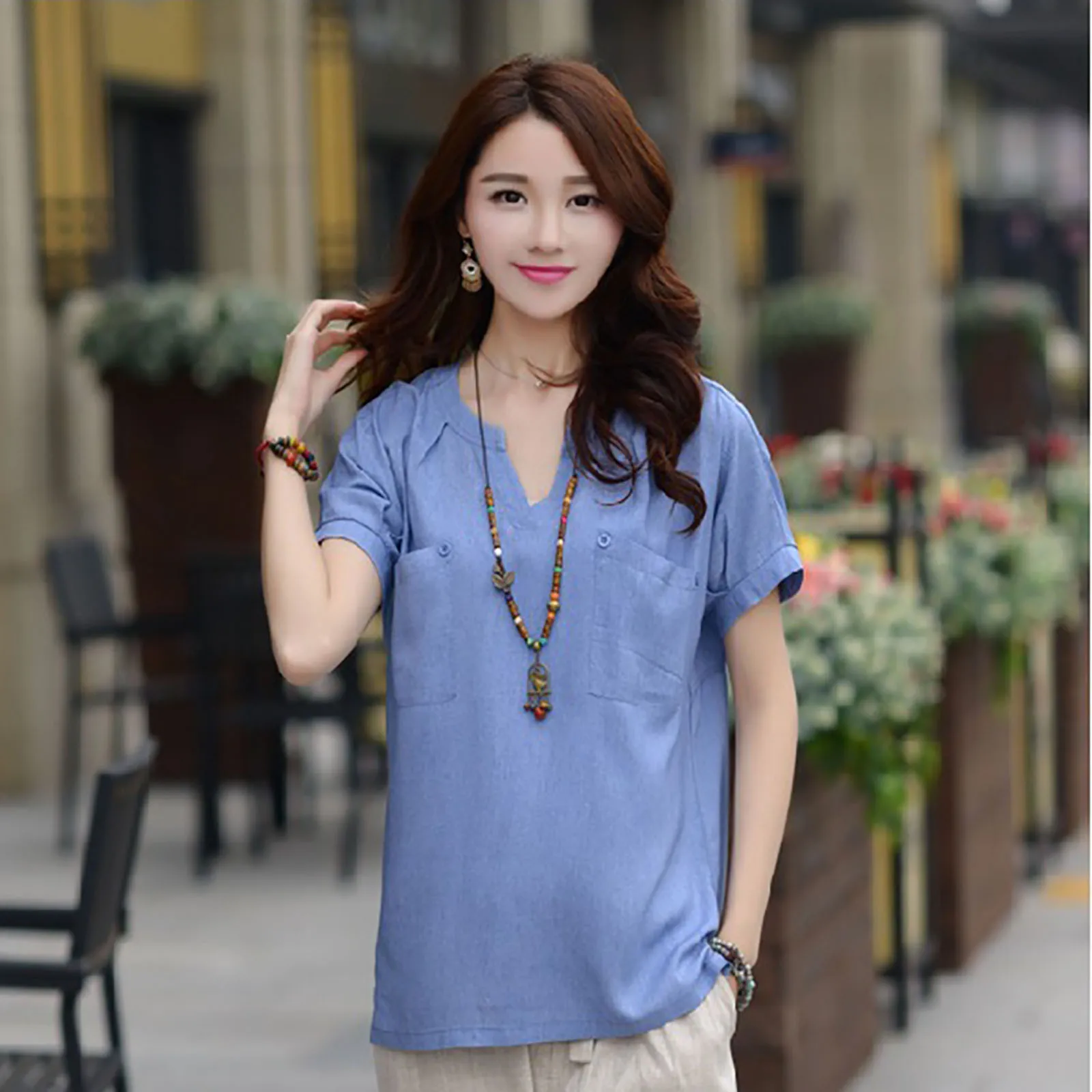 Solid Color Tops Womens White Cotton Line Shirts V Neck Short Sleeve Blouses Korean Simple Tees Oversize Office Ladies Blusas t shirts tees leaves