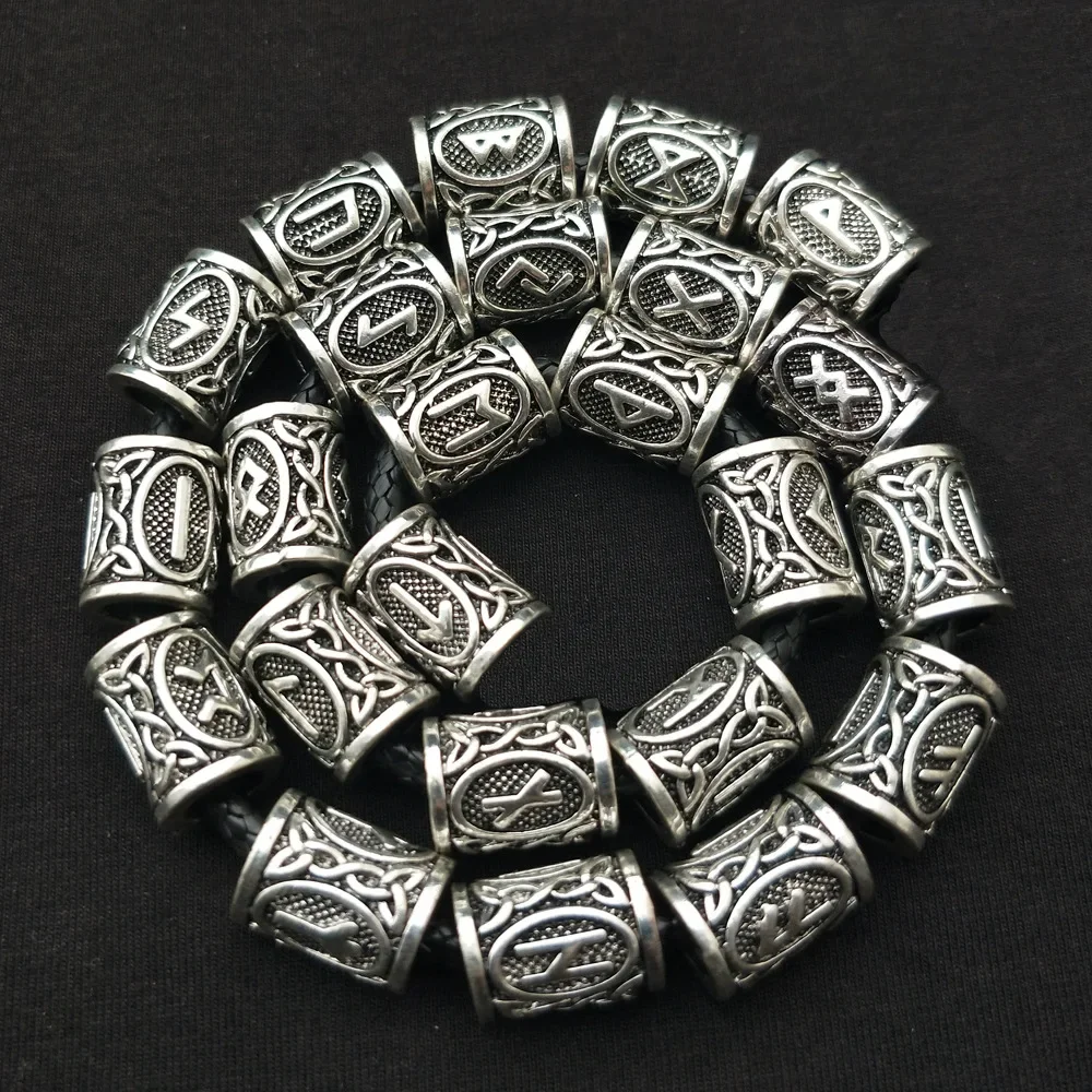 24pcs Metal Tubes Hair Braid Beard Dreadlock Beads Viking Rune Bead Spacer Knife Beads Rings Clips Styling Tools Pendant Braider 3
