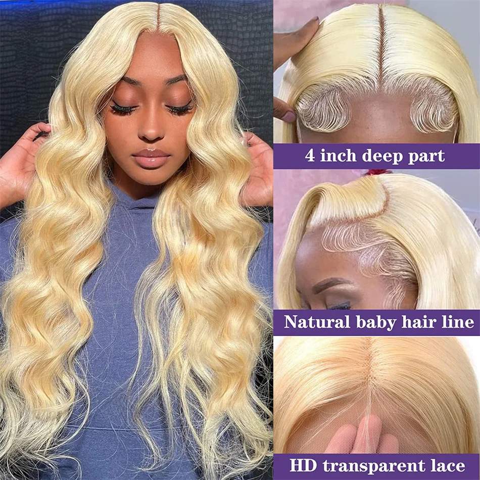 613 Human Hair Wig 13X6 Body Wave Blonde Hd Lace Frontal Wig Preplucked 13X4 Transparent Lace Front Wigs For Women 30 38 Inch 3