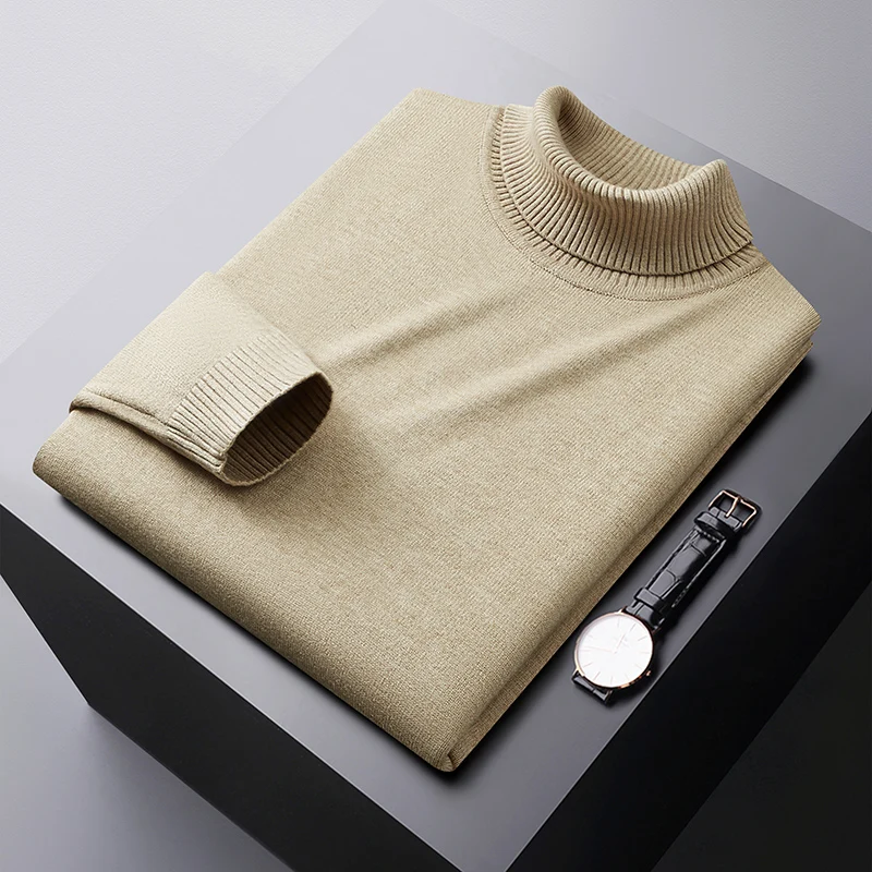 Winter thermal turtleneck sweater men's elastic cold-resistant clothes fashionable simple casual pure color all-matching sweater 2