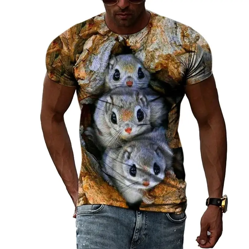 

Summer Men Fun Animal Print Pattern 3d Printed Fashion Everyday Personality Funny Plus Size Baggy O-Neck Short-Sleeved Top
