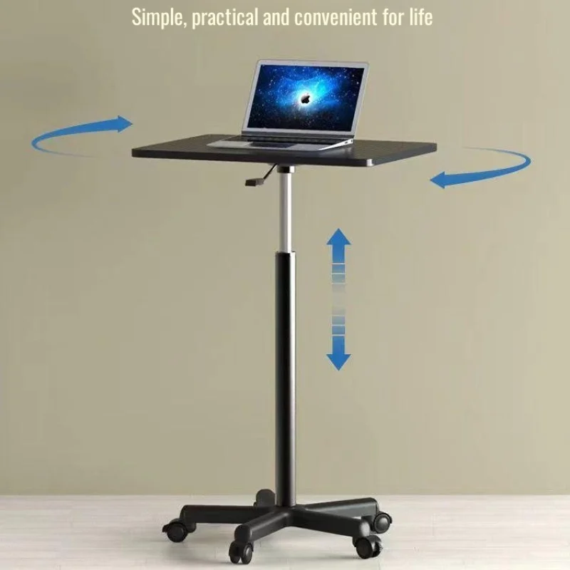 Laptop Desk Stand Movable Lifting Small Desk with Pulleys Livingroom Sofa Side Table Mobile Lift Standing for Podium