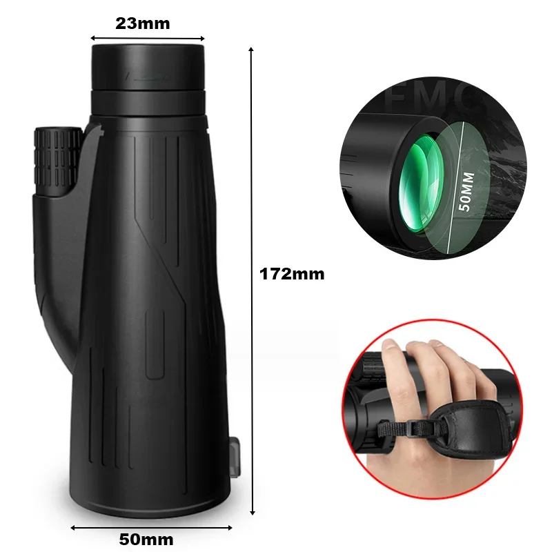 Telescope Binoculars Spotting Scope 50MM Monocular High Performance Telescopes Anti-shake Handheld Wrist Strap Portable Telescope HD High Magnification Telescope