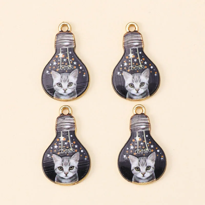 10pcs 18x28mm Enamel Flower Cat Charms for Jewelry Making Fashion