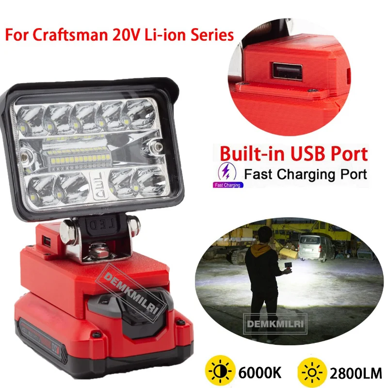 

For Craftsman 20V MAX Li-Ion Battery-(2800LM) New Cordless LED Work Light Familiale Camping OutdoorTravel Light FAST CHARGE USB