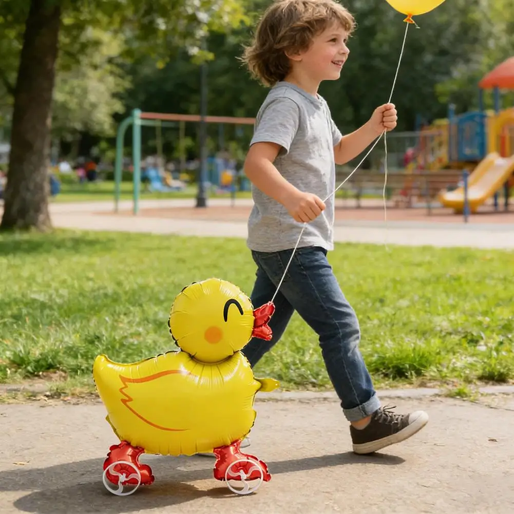 Laufende Tier-Folienballons mit Rädern: Schwein, Pferd, Ente, Panda, Huhn – Haustier-Ballons für Kindergeburtstagsfeiern und Dekorationen – Detail 7