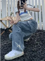 Retro Style Straight Leg Jeans For Female Niche Design, Loose And Multi Pocket Wide Leg Pants For Women's Jeans 3