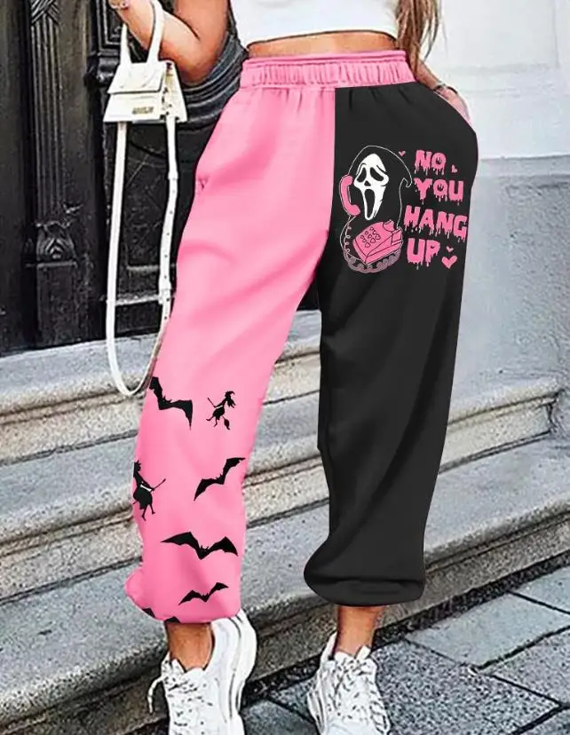 

Woman Halloween Trousers Clothing European & American Fashion Melting Ghost Graphic Print Colorblock Cuffed Pants for Women