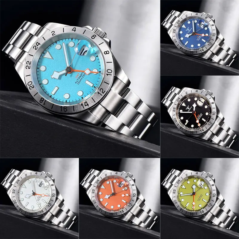 Tandorio 20ATM 39MM 24H Bezel Black Sky Blue White Dial Snowflake Hands GMT NH34A Automatic Men Watch Sapphire Glass Screw Crown earrings christmas snowflake glitter water drop earrings in black size one size