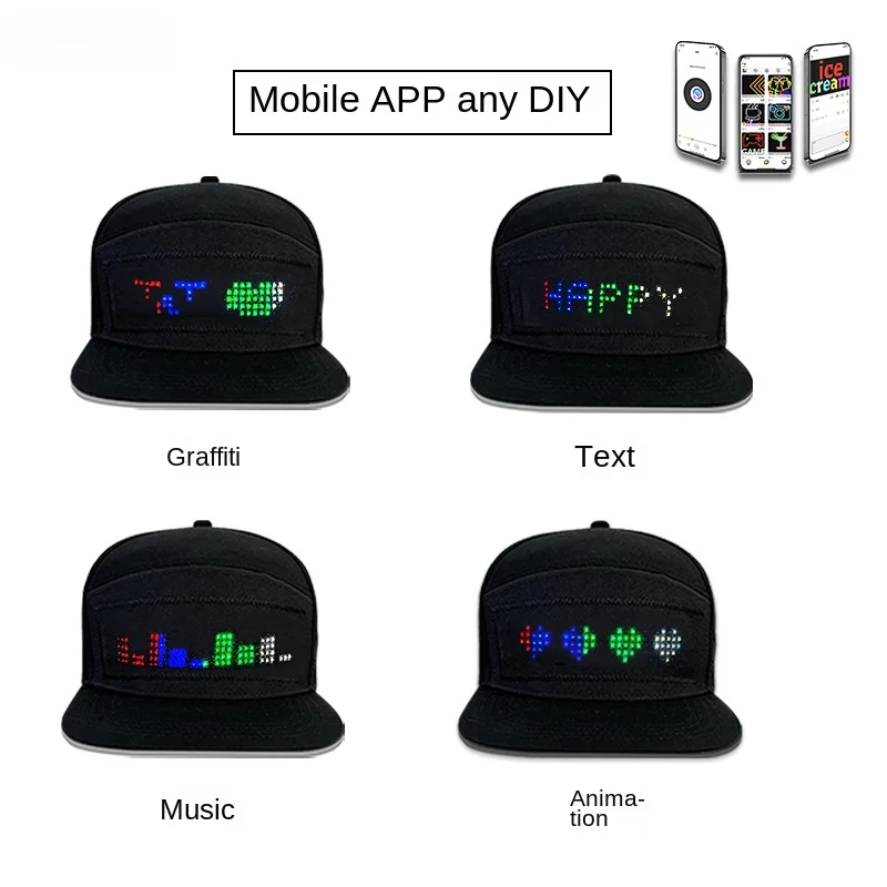Concert with Bluetooth Controlled LED Advertising Hat Mobile Application Fashion Hat Grand Event Festival Party Hip-hop Hot Hat