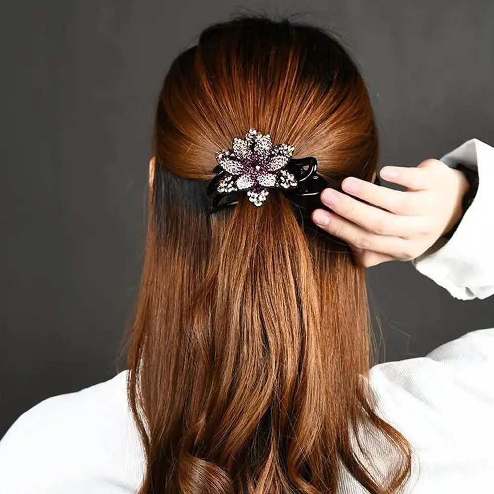 

Elegant Vintage Girls Hairpin Female Three Tooth Clamp Diamond Hair Claw Flower Duckbill Clip Ponytail Holder Hair Accessories