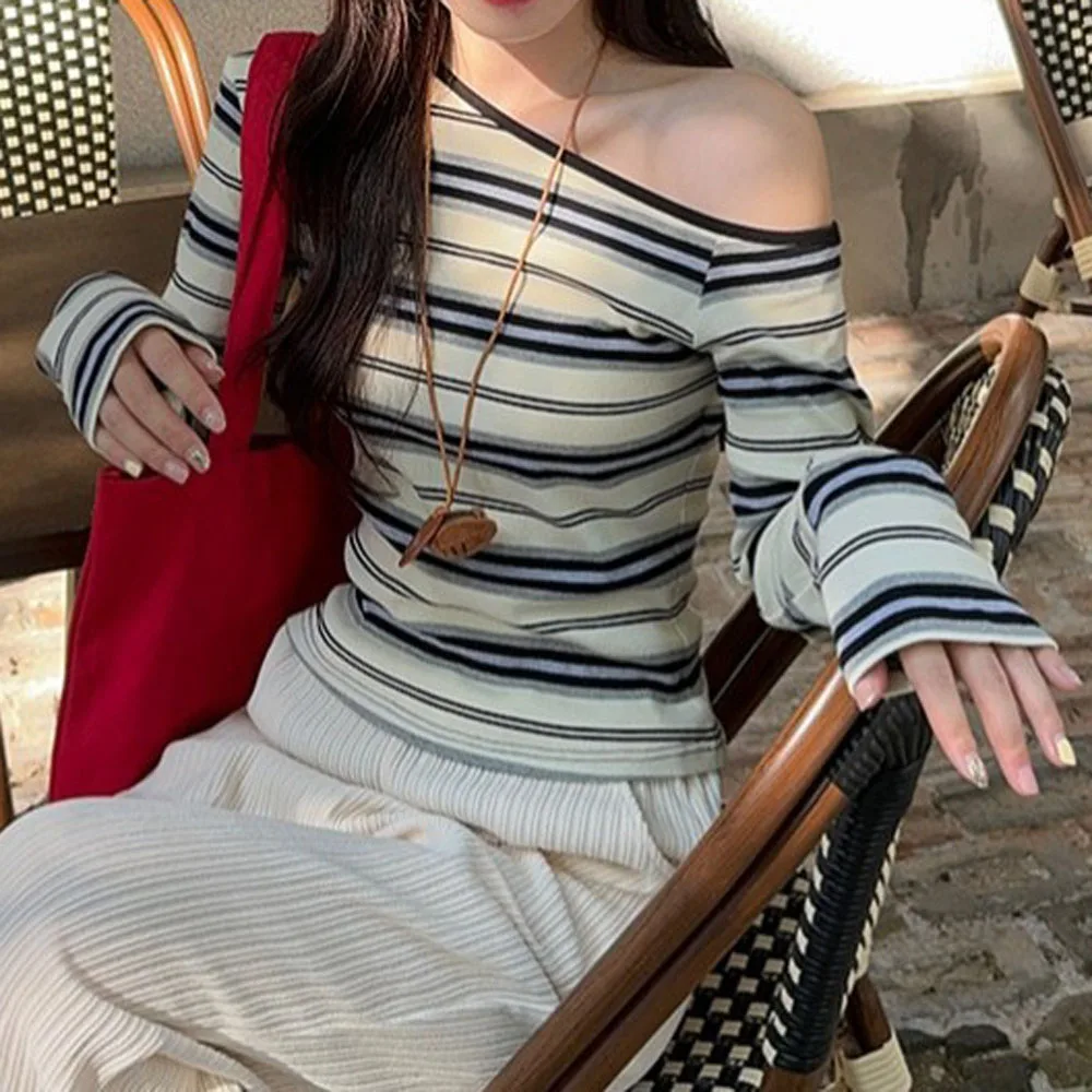 Women Striped Long Sleeve Tops