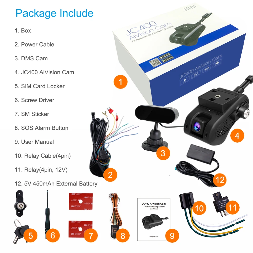 JIMI 4G Auto DashCam JC400P GPS Tracking Mit WIFI 2 Live-Stream Video  Rekord Wolke Lagerung