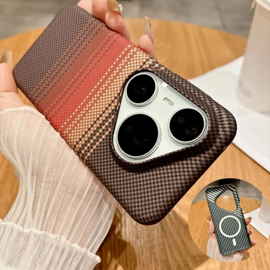 Luxury Half Frame Carbon Fiber Kevlar Magnetic Phone Case with Wireless Charging Capability