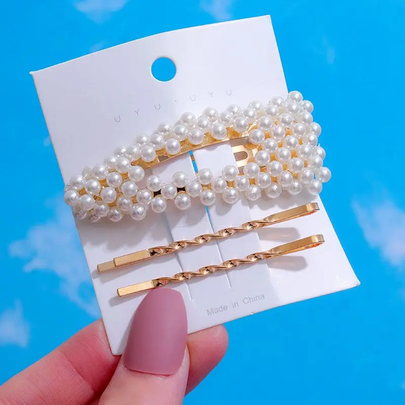 ZWC 2022 Pearl Acrylic Metal Women's Hair Clips for Girls Set Geometric Barrettes Hairpin Girl Hair Accessories Fashion Jewelry knot hair band