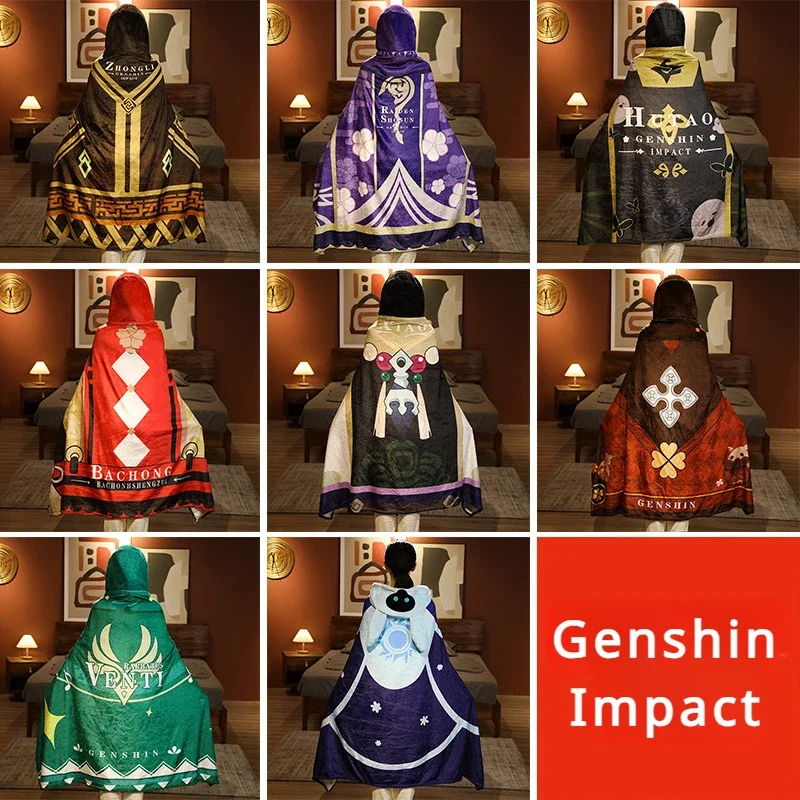 

Genshin Impact Cryo Abyss Mage Cloak Cape Cosplay Flannel Costume Hoodie Zhongli Venti Hu Tao Klee Warm Blanket Props Fans Gift