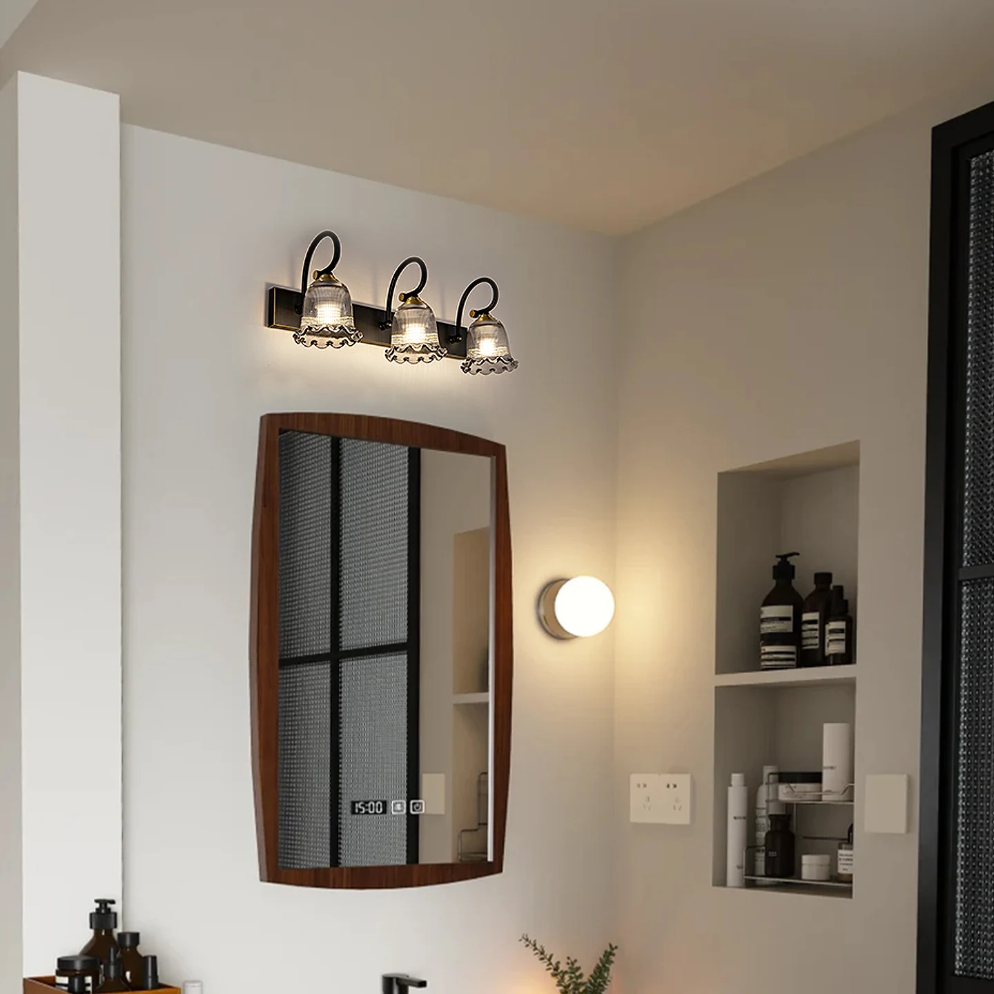 Modren Black/Gold Morror Front lights Glass Lampshade bartroom wall lamps E14 LED Fixture Wall sconce Vinaty Lamp