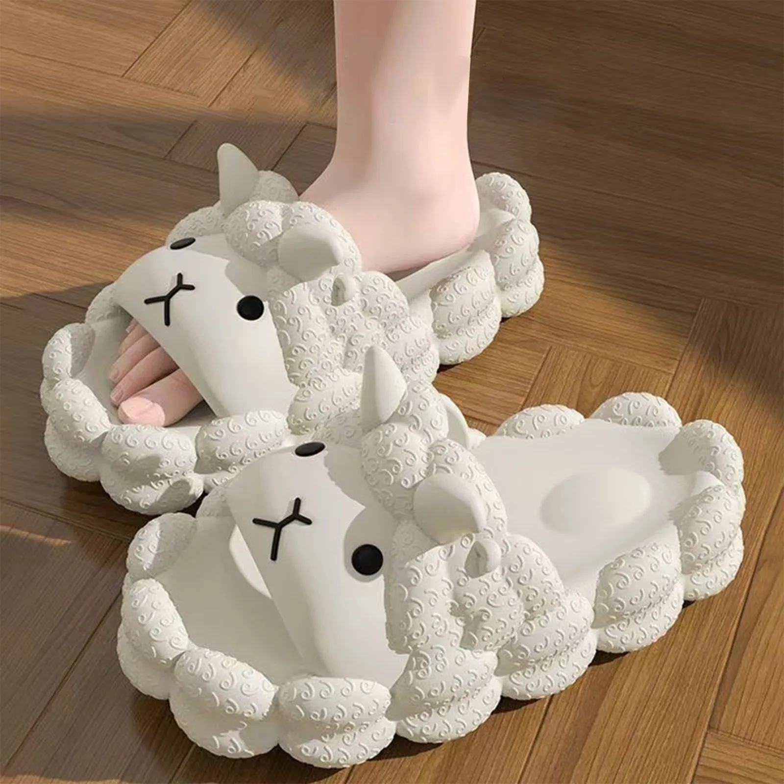 Cute Sheep Women's Slippers Soft Thick Sole Pvc Bathroom Slipper Cartoon Printed Anti Slip Couples Home Slippers