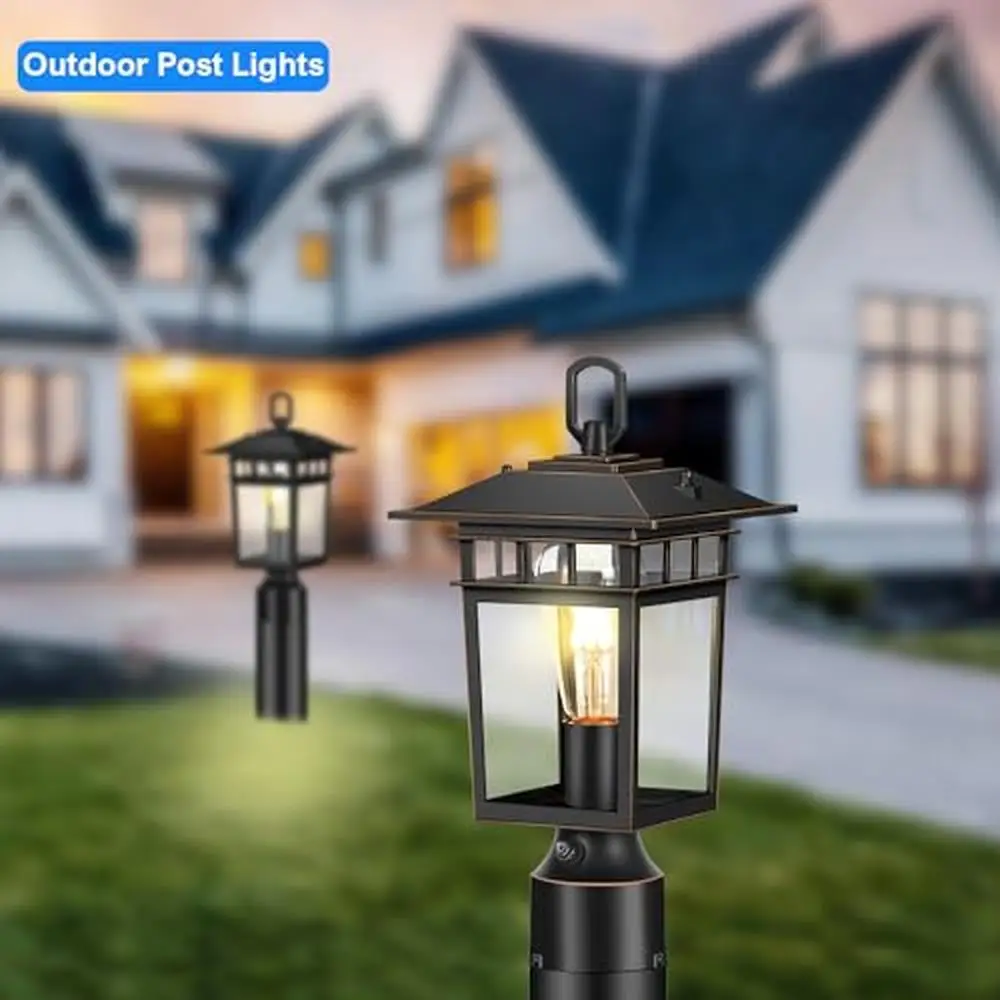 Outdoor Post Lantern Light Fixture Black Gold Roman Pier Mount Base Waterproof Pole Lamp Dusk to Dawn Sensor High Sensitivity